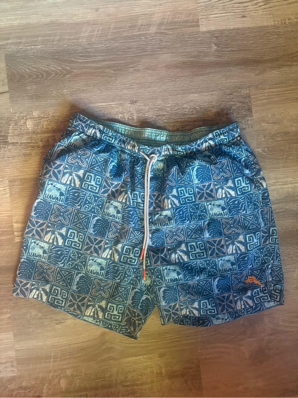 Tommy Bahama Men’s Blue Geometric Swim Trunks Drawstring Elastic Waist XL